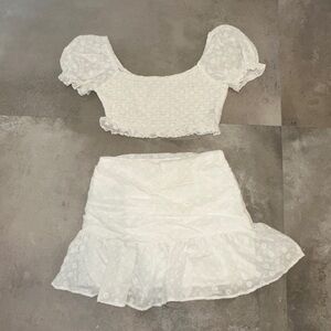 White lace too and mini skirt set